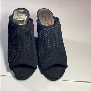 Spica open toe weave wedge shoe black 6.5